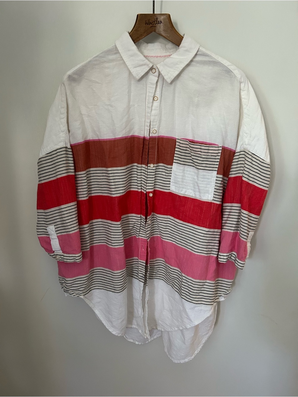 HOLDING HORSES White Button-Down Shirt with Red and Pink Stripes
